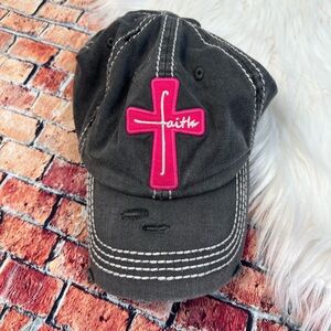 DISTRESSED Dark Gray 'FAITH' CROSS CAP, Womens summer cap, Christian cap